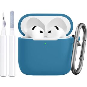 Compatible with AirPods 4th Generation Case Cover, Soft Protective Silicone Skin with Clean Kit Accessories for Apple AirPods 4 Gen 2024, Front Led Visible, Dark Green