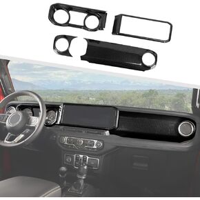 Jimen مناسب لسيارة Jeep Wrangler JL JLU & Gladiator JT 2024-2025، 4 قطع لوحة تحكم مركزية وغطاء لوحة القيادة وطبقة داخلية للوحة التنقل (أحمر) in Kuwait