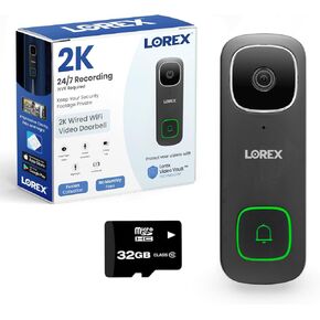 Lorex 2K Wired WiFi Smart Video Doorbell Camera w/No Subscription Fee - Smart Security Lighting, Night Vision, Motion Detection, Requires Existing Wiring (Black)