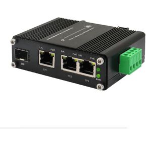 Industrial 3-Port PoE+ Gigabit Fiber Ethernet Switch - Mini Unmanaged Network Switch with 100/1000M Adaptive SFP Slot,12~48VDC Power Input,Din-Rail or Wall Mount,Fast Connection,Plug and Play