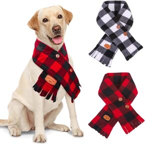 BEAUTYZOO Dog Scarf, 2 Pack Christmas Dog Scarf Bandanas, Christmas Winter Holiday Decoration Scarves for Medium Large Boy Girl Dogs, Buffalo M