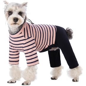 Dog Winter Coat, Warm Cotton Dog Cold Weather Coats, Striped Round Neck Dog Pajamas, Long Sleeves Dog Jumpsuit, Color-Blocked Dog Winter Clothes for Small Medium Dogs, Dog Onesie Anti Hair Shedding