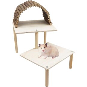 ألعاب تسلق الهامستر، منصة أنشطة تسلق الهامستر الخشبية المكونة من طبقتين مع لعبة جسر خشب التفاح، ملحق قفص الحيوانات الأليفة للحيوانات الصغيرة، الهامستر، فئران الشنشيلا in Kuwait
