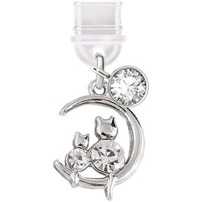 ELISE & FONDA TP384 Type-C USB Charging Port Anti Dust Plug Cat Kitten on the Moon Cell Phone Charm for iPhone 15 /Samsung/OnePlus/Xiaomi/oppo Android Phones (White)