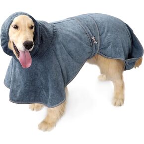 Dog Bathrobe Towel for Puppy, Medium & Large Dogs, Adjustable Super Absorbent Dog Drying Towel, 100% Microfibre Quick Drying Dog Robes with Handy Pockets for After Bath Swimming, Gray-XL
