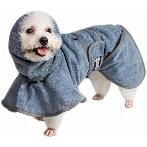 Dog Bathrobe Towel for Puppy, Medium & Large Dogs, Adjustable Super Absorbent Dog Drying Towel, 100% Microfibre Quick Drying Dog Robes with Handy Pockets for After Bath Swimming, Gray-XL