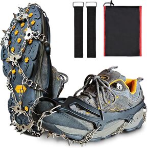 ice Cleats for Boots - 24 Stainless Steel Spikes for Secure Traction and Safety on Snow and Ice - Ideal for Hiking, Fishing, Walking, Climbing, and Mountaineering