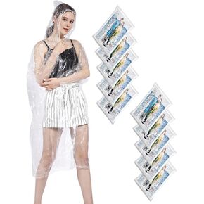Disposable Rain Ponchos for Adults, Emergency Rain Coat with Drawstring Hooded Rain Jacket Family Pack, Clear