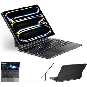 doqo iPad Pro 11 inch Case with Keyboard (M4, 2024) Magic Style Keyboard Case for iPad Pro 11 M4 2024 with Multi-Glass Trackpad Slim 7colors Backlit Magnetic Black for iPad Pro 11 5th A2836, A2837