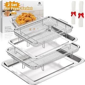 18.6“ x 12.8“ Air Fryer Basket,YEPATER Extra Large Size Air Fryer Basket for Oven,Stainless Steel Air Fryer Pan and Crisper Tray with 30 PCS Parchment Paper for Baking Fries,Bacon,Chicken