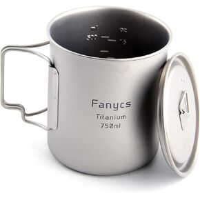 Titanium Cup Camping Mug Coffee Water Cup Foldable Handle Travel Hanging Pot with Lid 750ML by Fanycs (750ml hanging pot)