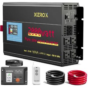 2000 Watt Pure Sine Wave Inverter,12V DC to 110V 120V AC Inverter, 9 Port with 4 AC /2 USB/ 2 Type C 60W+45W Fast Charging, LED Display, Wireless/Wired Remote Control for Camping, Outdoor, RV