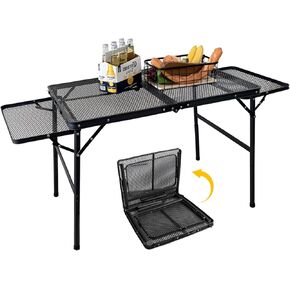 KINGROCK Folding Camping Table with Mesh Bag, Adjustable Height Grill Table for Outdoor Camping, Picnic, Patio, Dining, BBQ, Party