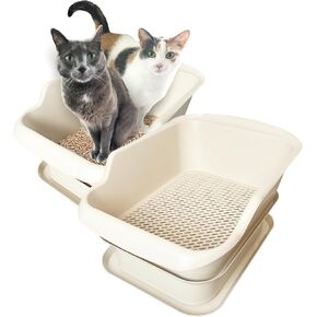 2-Pack Mr. Catman Wood & Pine Pellet Cat Sifting Litter Box Kitty Litter System, Sifter Pan & Extra-Large 7-Day Waste Storage Tray - Less Tracking, Easy Clean, Non-Stick, Odor Control, Anti-Leakage