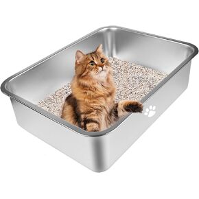 Stainless Steel Cat Litter Box,Metal High Sided Cat Litter Pan,Pet Toilet Supplies for Cat,Kitten,Rabbit,Litter Pan,Smooth Surface,Rust Proof,Non-Stick, Odorless, Easy to Clean