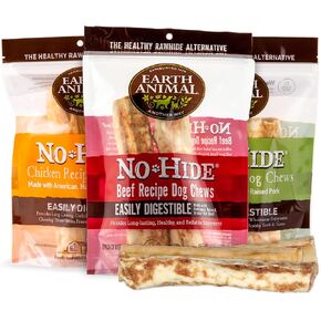 Earth Animal No-Hide Medium Long Lasting Dog Chew Rolls Beef, Chicken and Pork (2 Count Pack of 3)