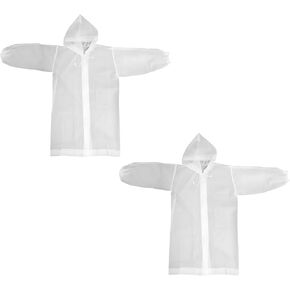 QUMOX Rain Coat Poncho for Child, 2 Pack Boy Girl Reusable Raincoats Emergency with Hood and Drawstring White