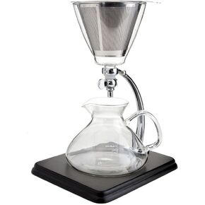 Yama Glass Silverton 16oz Coffee & Tea Brewer - Heat-Resistant Borosilicate Glass with Black Wood Base and Stainless Steel Filter