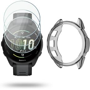 Watch Screen Protector (3+1Pack) Compatible for Garmin Forerunner 165, Tempered Glass Film Anti-Scratch High Definition Full Coverage and Soft TPU Protective Case