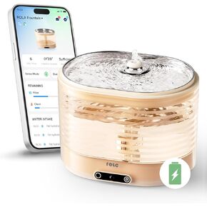Enabot EBO ROLA Cat Water Fountain: Smart Pet Fountain Pumpless, Cordless Cat Water Dispenser Battery-Operated, Stainless Steel Tray, Wireless Cat Fountain w/Phone App (2.4 GHz Only)