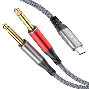 tisino USB C to 1/4 inch Audio Cable, USB C to Dual TS Mono Cable, 6.35mm TS to Type C Y-Splitter Audio Cable for Smartphone, Tablet, Laptop Link to Amplifier, Mixing Console, Speaker - 3.3 Feet