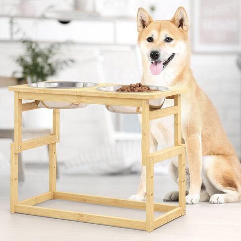 Elevated Dog Bowls - Adjustable Raised Stand for Large Breed Dogs, 2.75'' to 20'' Height, Stainless Steel Bowls for Food & Water (4L Capacity) in Saudi Arabia