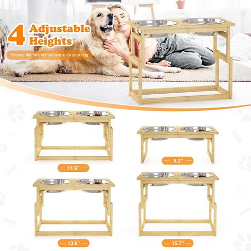 Elevated Dog Bowls - Adjustable Raised Stand for Large Breed Dogs, 2.75'' to 20'' Height, Stainless Steel Bowls for Food & Water (4L Capacity) in Saudi Arabia