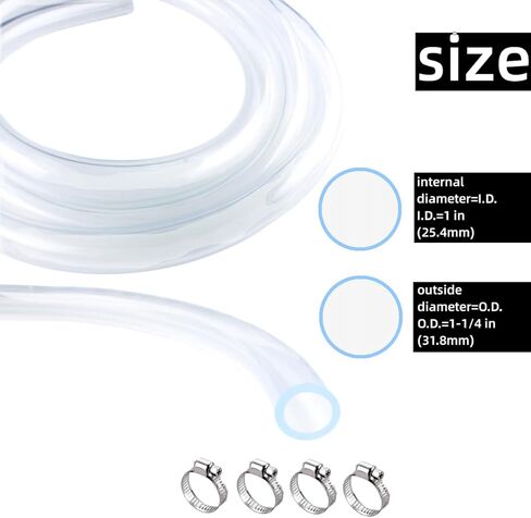 أنابيب PVC مقاس 3/4 بوصة معرف × 1 بوصة OD - أنابيب فينيل شفافة بطول 10 أقدام مع 4 مشابك غير قابلة للصدأ، وأنبوب PVC مرن منخفض الضغط، وخرطوم فينيل بلاستيكي خفيف الوزن لنقل زيت الهواء والماء. in Saudi Arabia