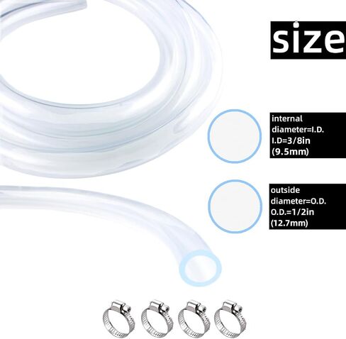 أنابيب PVC مقاس 3/4 بوصة معرف × 1 بوصة OD - أنابيب فينيل شفافة بطول 10 أقدام مع 4 مشابك غير قابلة للصدأ، وأنبوب PVC مرن منخفض الضغط، وخرطوم فينيل بلاستيكي خفيف الوزن لنقل زيت الهواء والماء. in Saudi Arabia