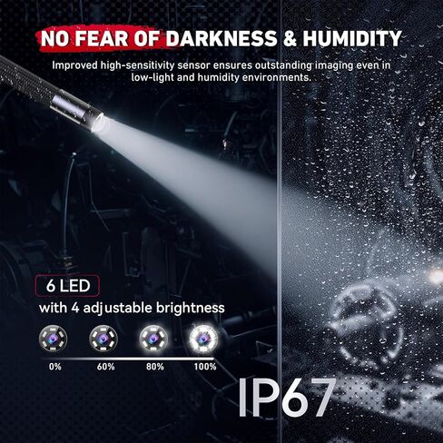 Ralcam المفصلي بوريسكوب، كاميرا المنظار ثنائي الاتجاه مع الضوء، كاميرا فحص 0.33 بوصة، 8 مصابيح LED قابلة للتعديل، كاميرا ثعبان مقاومة للزيت لميكانيكا الطائرات للسيارات، كابل شبه صلب 3.3 قدم in Kuwait