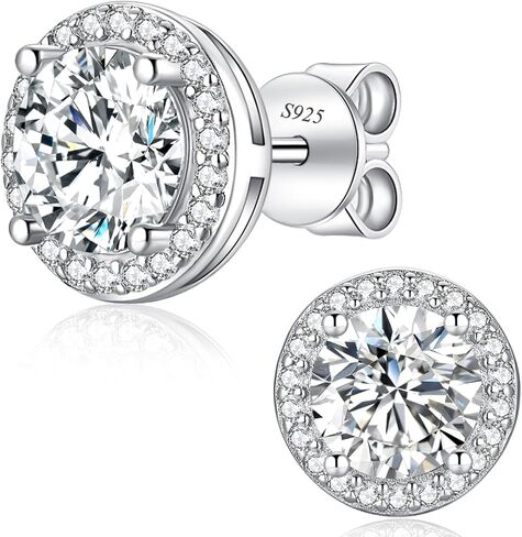 أقراط مويسانيتي مرصعة، 0.5 قيراط D اللون VVS1 أقراط مرصعة بالماس مصنوعة من الذهب الأبيض عيار 18 قيراط مطلية بالذهب الأبيض عيار 925 أقراط سوليتير من الفضة الإسترلينية هدايا مجوهرات للنساء والرجال in Kuwait