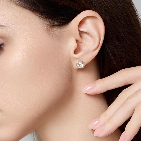 أقراط مويسانيتي مرصعة، 0.5 قيراط D اللون VVS1 أقراط مرصعة بالماس مصنوعة من الذهب الأبيض عيار 18 قيراط مطلية بالذهب الأبيض عيار 925 أقراط سوليتير من الفضة الإسترلينية هدايا مجوهرات للنساء والرجال in Kuwait