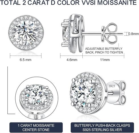أقراط مويسانيتي مرصعة، 0.5 قيراط D اللون VVS1 أقراط مرصعة بالماس مصنوعة من الذهب الأبيض عيار 18 قيراط مطلية بالذهب الأبيض عيار 925 أقراط سوليتير من الفضة الإسترلينية هدايا مجوهرات للنساء والرجال in Kuwait