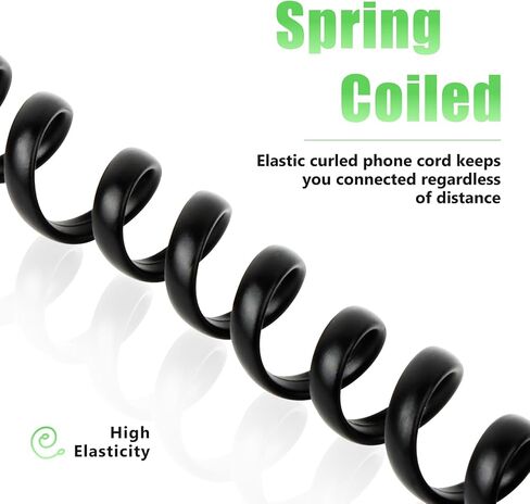 Phone Cords 25 FT Uncoiled (3.1 FT Coiled), 2 Pack Telephone Cords for Landline Phones, RJ9 Black Curly Phone Line Cord for Corded Landline Phone, Ofiice/Home Use in Saudi Arabia
