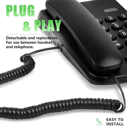 Phone Cords 25 FT Uncoiled (3.1 FT Coiled), 2 Pack Telephone Cords for Landline Phones, RJ9 Black Curly Phone Line Cord for Corded Landline Phone, Ofiice/Home Use in Saudi Arabia