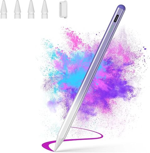 قلم لمس لجهاز iPad، قلم iPad يعمل لجهاز iPad 10/9/8/7/6th Gen، iPad Air 3/4/5/M2، iPad Pro 12.9/11/13 بوصة M4، iPad Mini 5/6، 15 دقيقة الشحن، رفض راحة اليد، حساسية الميل (أرجواني) in Saudi Arabia