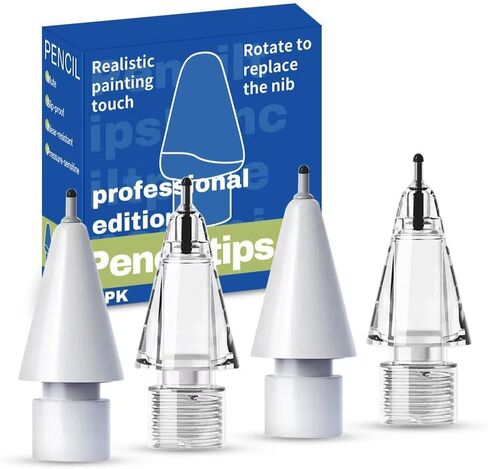Replacement Pencil Tips for Apple Pencil Pro,Pencil Pro Tips fit for Apple 2nd 1st Gen USB-C,and Logitech Crayon Digital Pencil,Needle Pencil Tips with Case,Noiseless IPad Pro Pencil Sets(4B&2B) White in Saudi Arabia