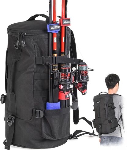 CODEK Fishing Tackle Storage Bag Portable Outdoor Multifunctional Fishing Gear Bag Large Water Resistant Cylindrical Fishing Bag Wide Sided Backpack Sling Bag for Traveling Fishing Climbing (Black) in Saudi Arabia