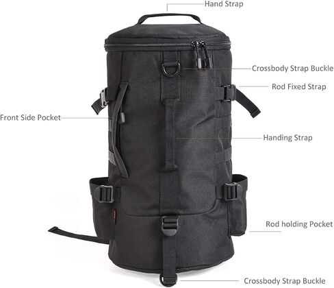 CODEK Fishing Tackle Storage Bag Portable Outdoor Multifunctional Fishing Gear Bag Large Water Resistant Cylindrical Fishing Bag Wide Sided Backpack Sling Bag for Traveling Fishing Climbing (Black) in Saudi Arabia