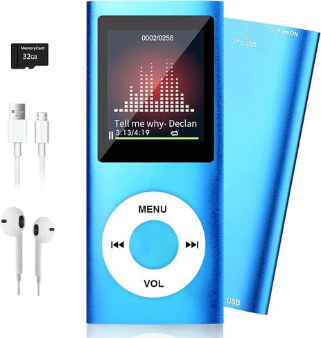 MP3 Player, Music Player with 32GB TF Card,FM Radio,Earphone, Portable HiFi Music Player with Voice Recorder/Video/Photo Viewer/E-Book Player for Kids,Running,Walking,Gift,Expand Memory up to 128G in Saudi Arabia