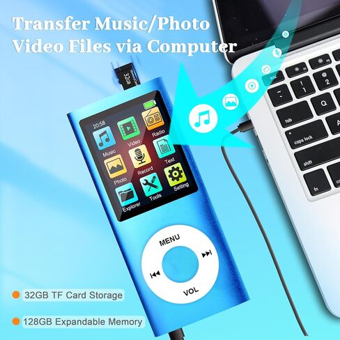 MP3 Player, Music Player with 32GB TF Card,FM Radio,Earphone, Portable HiFi Music Player with Voice Recorder/Video/Photo Viewer/E-Book Player for Kids,Running,Walking,Gift,Expand Memory up to 128G in Saudi Arabia