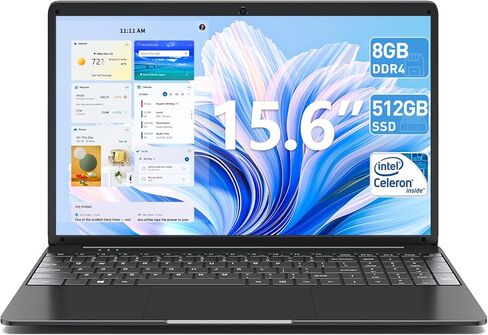 SGIN Laptop Computer, 15.6 inch Laptop, 8GB RAM 512GB ROM, Celeron Quad-Core Processors, 1366 * 768 IPS, Traditional Laptop Computers Support Mini-HDMI, Type-C, TF Card in Kuwait