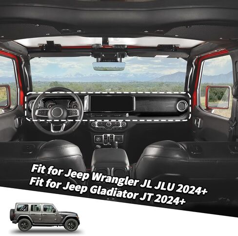 Jimen Fit for Jeep Wrangler JL JLU & Gladiator JT 2024-2025, 4PCS Center Console Dash Trim & Dashboard Cover Navigation Panel Interior Overlay (Red Carbon Fiber) in Kuwait