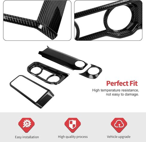 Jimen Fit for Jeep Wrangler JL JLU & Gladiator JT 2024-2025, 4PCS Center Console Dash Trim & Dashboard Cover Navigation Panel Interior Overlay (Red Carbon Fiber) in Kuwait
