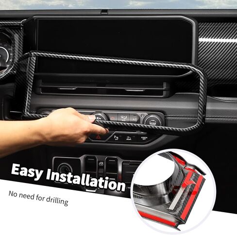 Jimen Fit for Jeep Wrangler JL JLU & Gladiator JT 2024-2025, 4PCS Center Console Dash Trim & Dashboard Cover Navigation Panel Interior Overlay (Red Carbon Fiber) in Kuwait