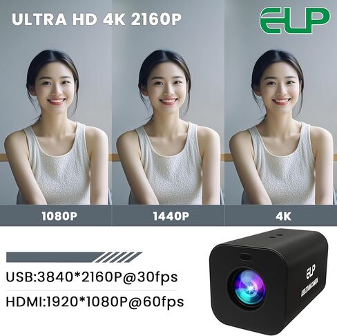 ELP 12X Zoom 4K 30fps USB Camera 1080P 60fps HDMI USB Webcam Autofocus Manual Zoom Infrared Remote Control PC Camera H.265 H.264 High Speed Web Camera for Church Streaming Video Conference (12X Zoom) in Saudi Arabia