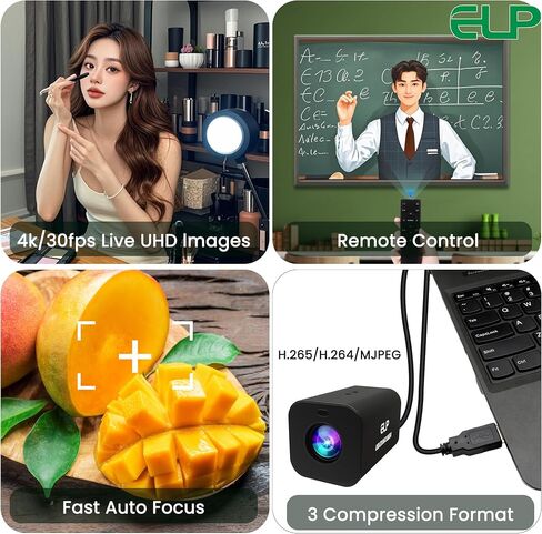 ELP 12X Zoom 4K 30fps USB Camera 1080P 60fps HDMI USB Webcam Autofocus Manual Zoom Infrared Remote Control PC Camera H.265 H.264 High Speed Web Camera for Church Streaming Video Conference (12X Zoom) in Saudi Arabia