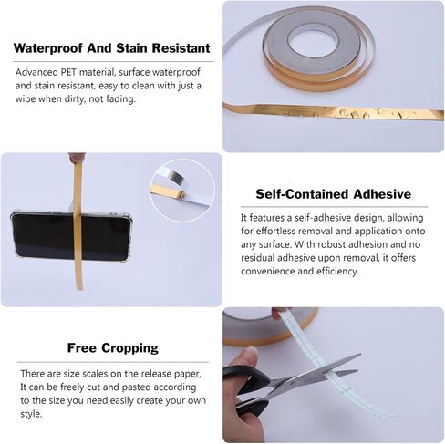Self-adhesive tile joint stickers, waterproof gap sealing foil decoration, wall, graphic art home decoration, peeling and sticking metallized polyester polyester film process tape (0.39in x 164 Ft) in Saudi Arabia