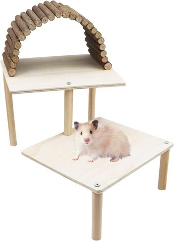 ألعاب تسلق الهامستر، منصة أنشطة تسلق الهامستر الخشبية المكونة من طبقتين مع لعبة جسر خشب التفاح، ملحق قفص الحيوانات الأليفة للحيوانات الصغيرة، الهامستر، فئران الشنشيلا in Kuwait