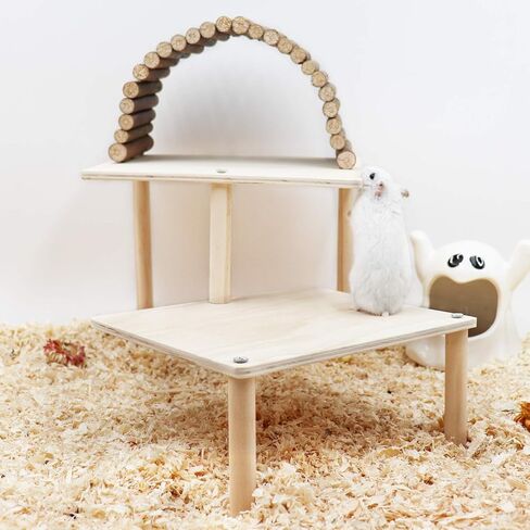 ألعاب تسلق الهامستر، منصة أنشطة تسلق الهامستر الخشبية المكونة من طبقتين مع لعبة جسر خشب التفاح، ملحق قفص الحيوانات الأليفة للحيوانات الصغيرة، الهامستر، فئران الشنشيلا in Kuwait